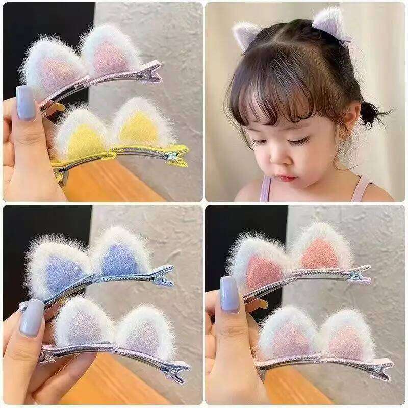 2Pcs/Set Cute Solid Rabbit Ears Clips for Baby Girls Handmade Kawaii Barrettes Kids Fashion Hair Accessories New Headwear Yellow