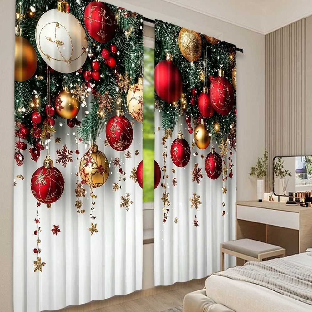 Curtain Christmas 2pcs 2D flat printing Classic Christmas Curtains Festive Ornaments5 Digital Printed Polyester Drapes Birthday Party for Y251126