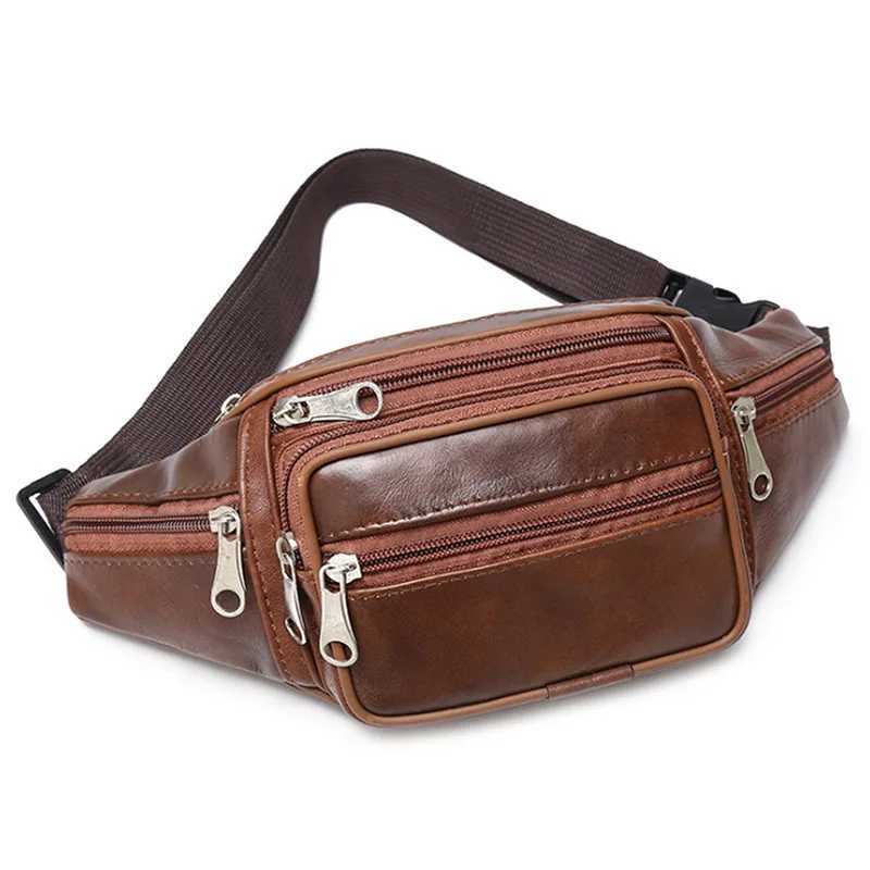 Genuine Leather Waist Bag men Waist Pack Waist Bag Funny Pack Belt Bag Men Chain Waist Bag For Phone PouchT251126