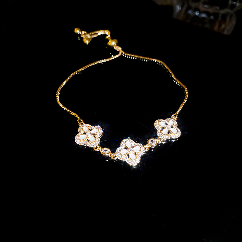 Oil-Drip Zircon Rhombus Flower Adjustable Bracelet Exquisite Light Luxury Fashionable Elegant Niche High-End Jewelry - view 6