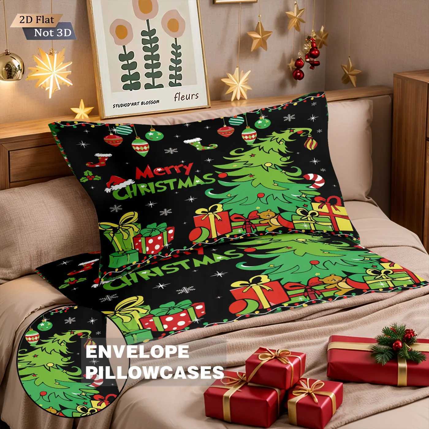 Christmas 3pcs cartoon Christmas tree HO element print coreless duvet cover set multi size bedroom holiday bedding decoration Y251126