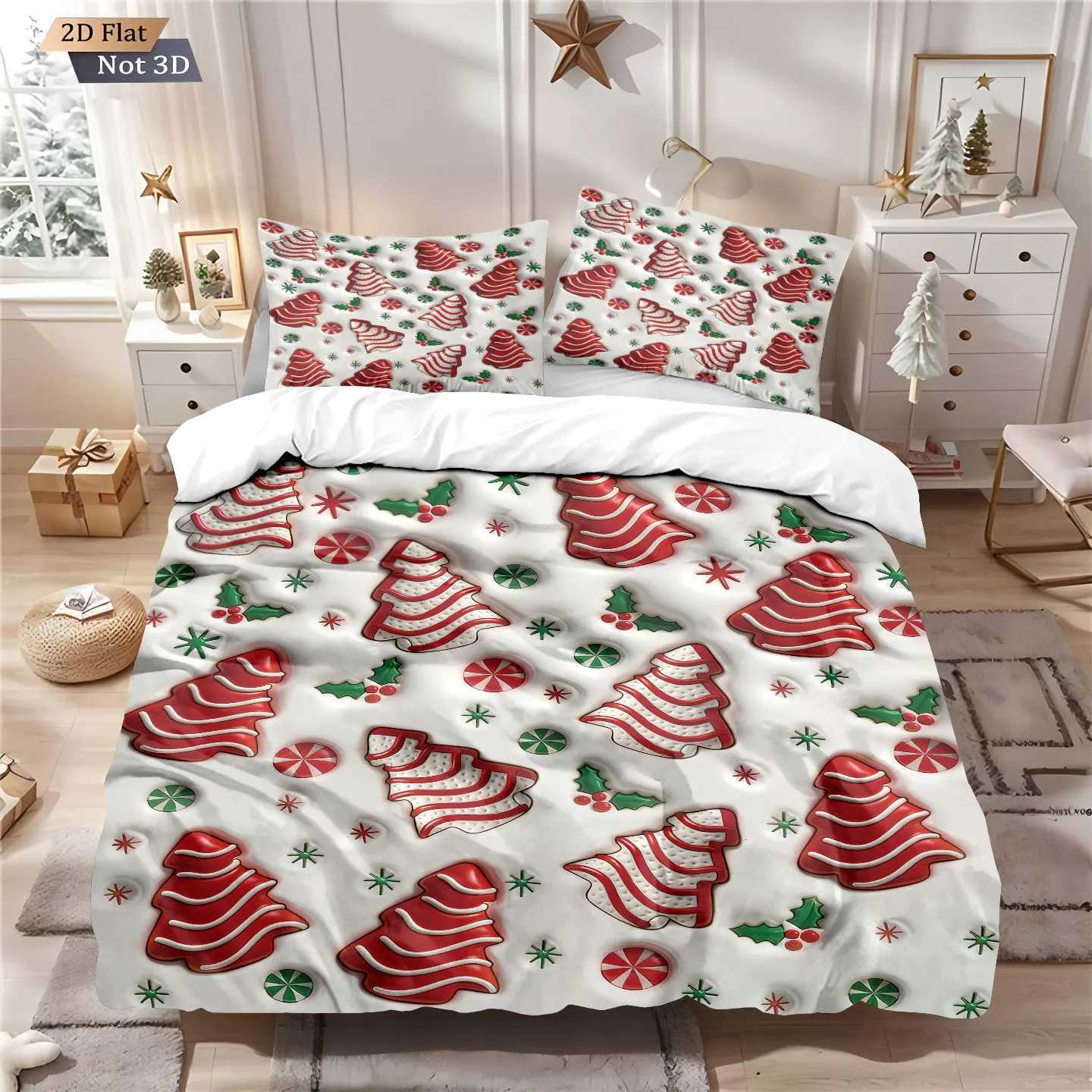 Christmas 3pcs red Christmas tree printed coreless bedding set comfortable multi size bedroom and dormitory duvet covers machine washable Y251126
