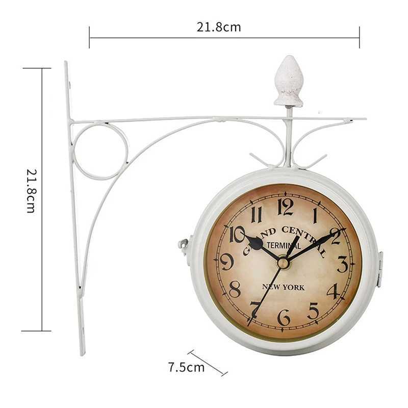 Iron Round Wall Hanging Double Sided Two Faces Retro Station Clock Round Chandelier Wall Hanging Clock Home Decor C251126