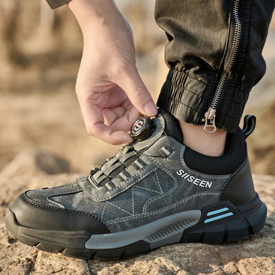 Mens Steel-Toed Safety Shoes With Anti-Crush Anti-Puncture And Anti-Slip Soles Fashionable Button Industrial Work Shoes 251126