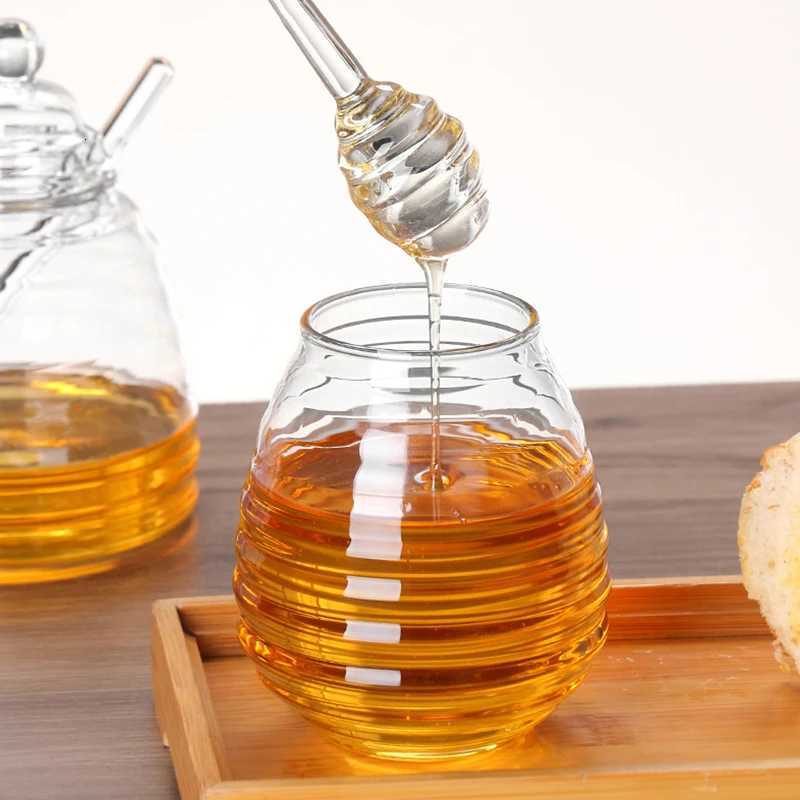 Glass Honeycomb Tank Honey Jar Clear Glass Honey Dispenser With Dipper Stick And Lid Honey Bottle For Kitchen Coffee Bar Baking Y251126