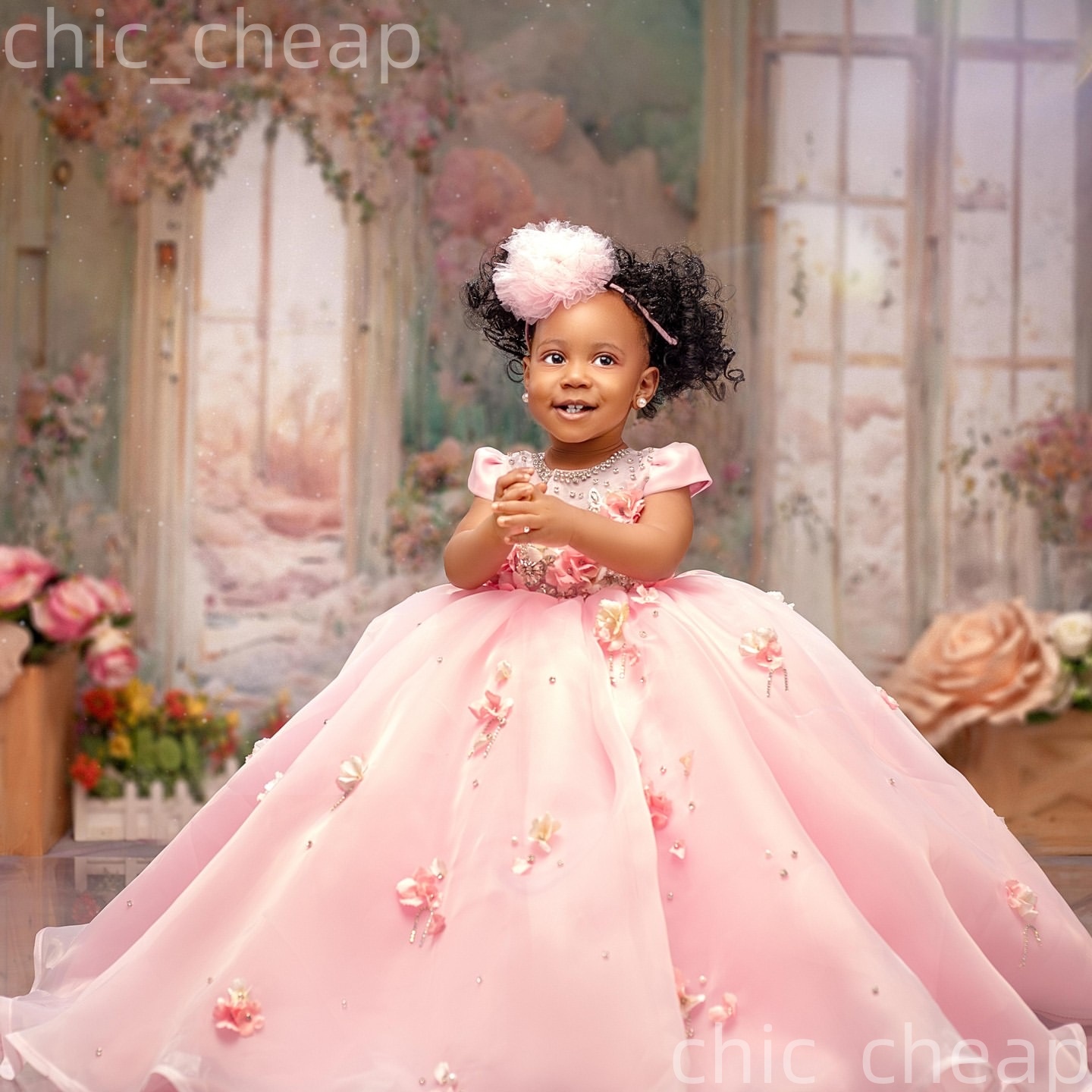 2026 Pink Ball Gown Flower Girl Dresses Crystals Flowers Organza Little Girl Christmas Peageant Birthday Christening Tutu Dress Gowns ZJ4272
