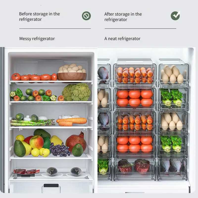 Food Grade BPA-Free Fridge Storage Box-Stackable Refrigerator Organizer Bin Vegetables Practical Kitchen Food Storage Supplies Y251126