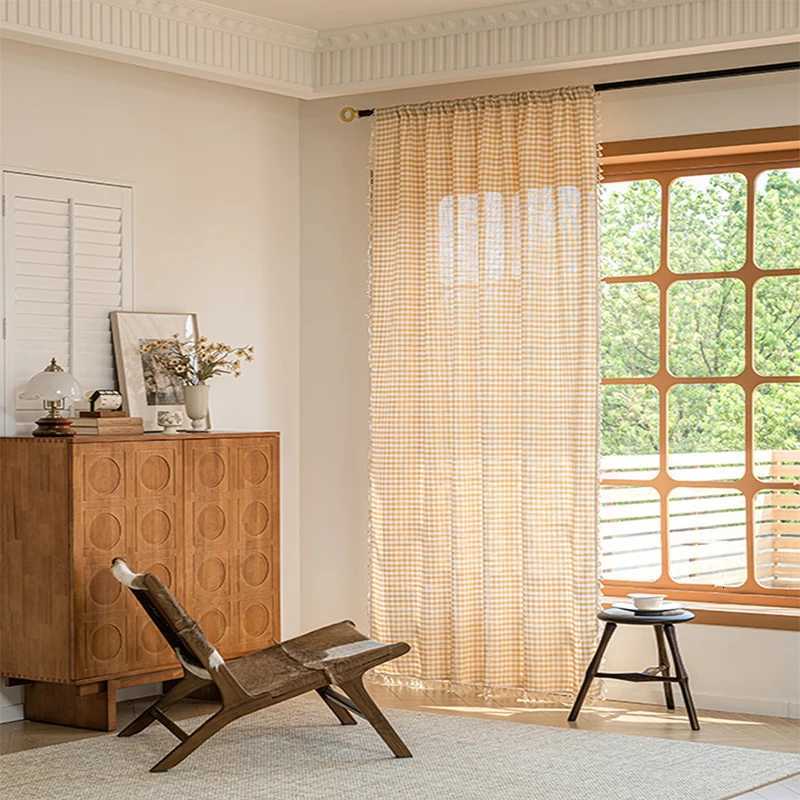 Curtain Christmas Forest Style Tassel Edge Grid Curtains are Suitable for Bedrooms Living Rooms Balconies and Daily Home Decoration 1/2pcs Y251126