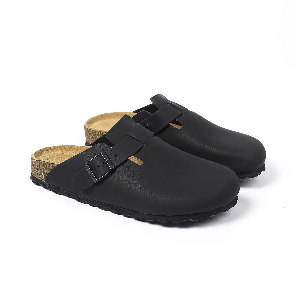 Full cowhide men's and women's outerwear, half dragged cork shoes, toe caps Boken slippers, Boston