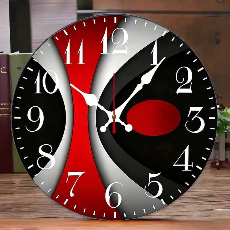 Black Red Wooden Round Silent Hanging Wall Clock Suitable For Living Room Office Study Room Bedroom Home Decoration C251126