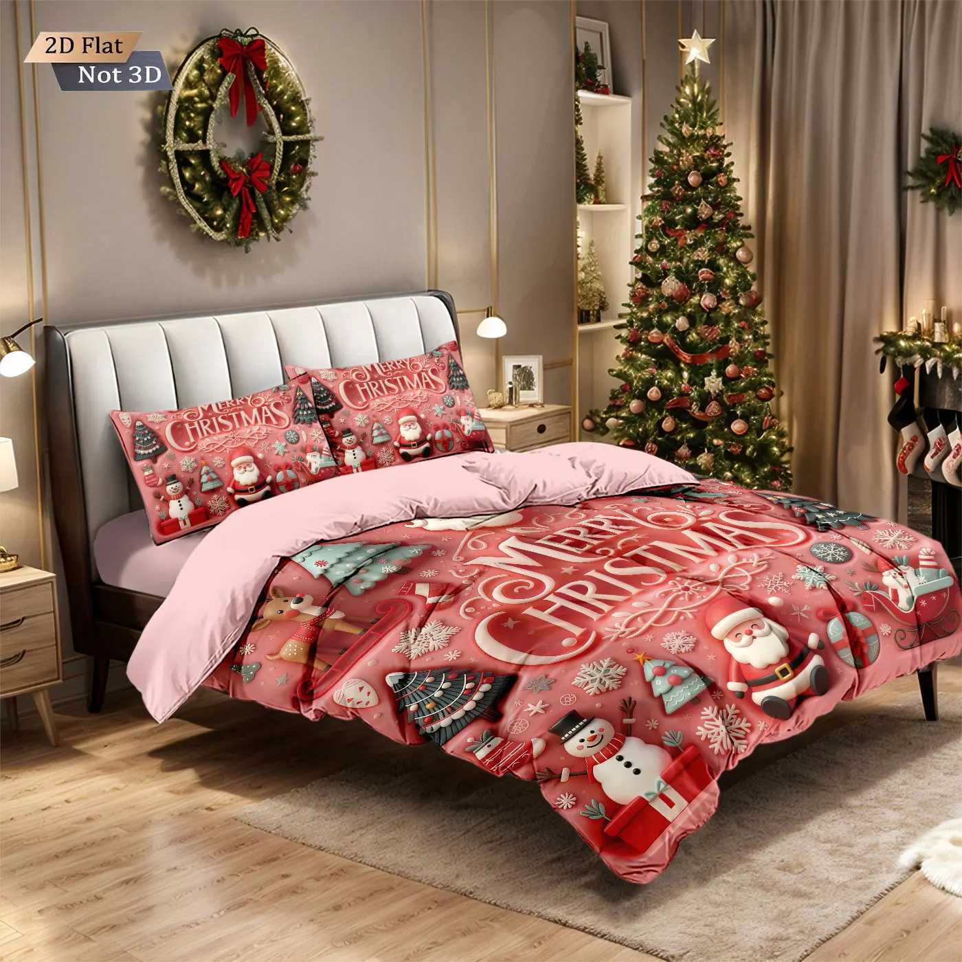 Christmas 3pcs imitation relief Santa Claus print coreless duvet cover set multi size bedroom holiday bedding decoration machine washable Y251126