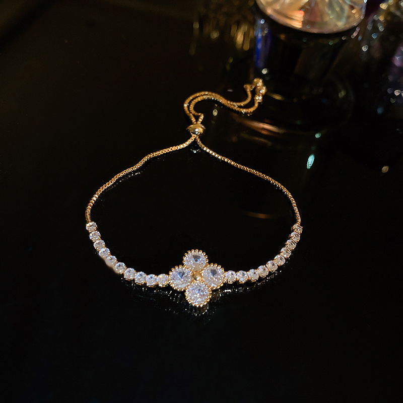 Real Gold Plated Flower Zircon Pull-out Personality Fashion Elegant Light Luxury High-end Bracelet Wholesale - view 5