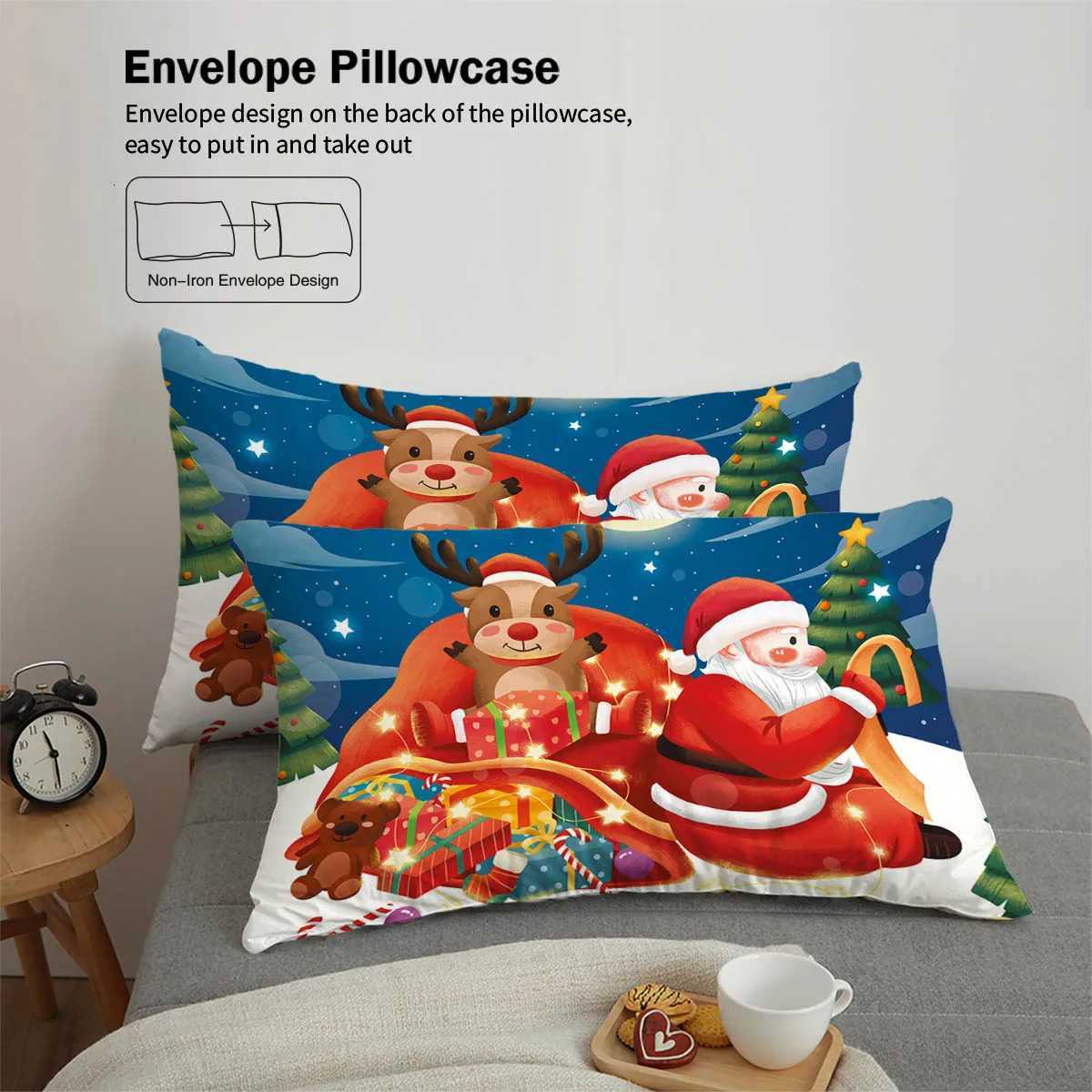 Christmas 3pcs Santa Claus Reindeer Red Printed Coreless Bedding Set Soft and Comfortable Multi Size Dormitory Bedroom Machine Washable Y251126