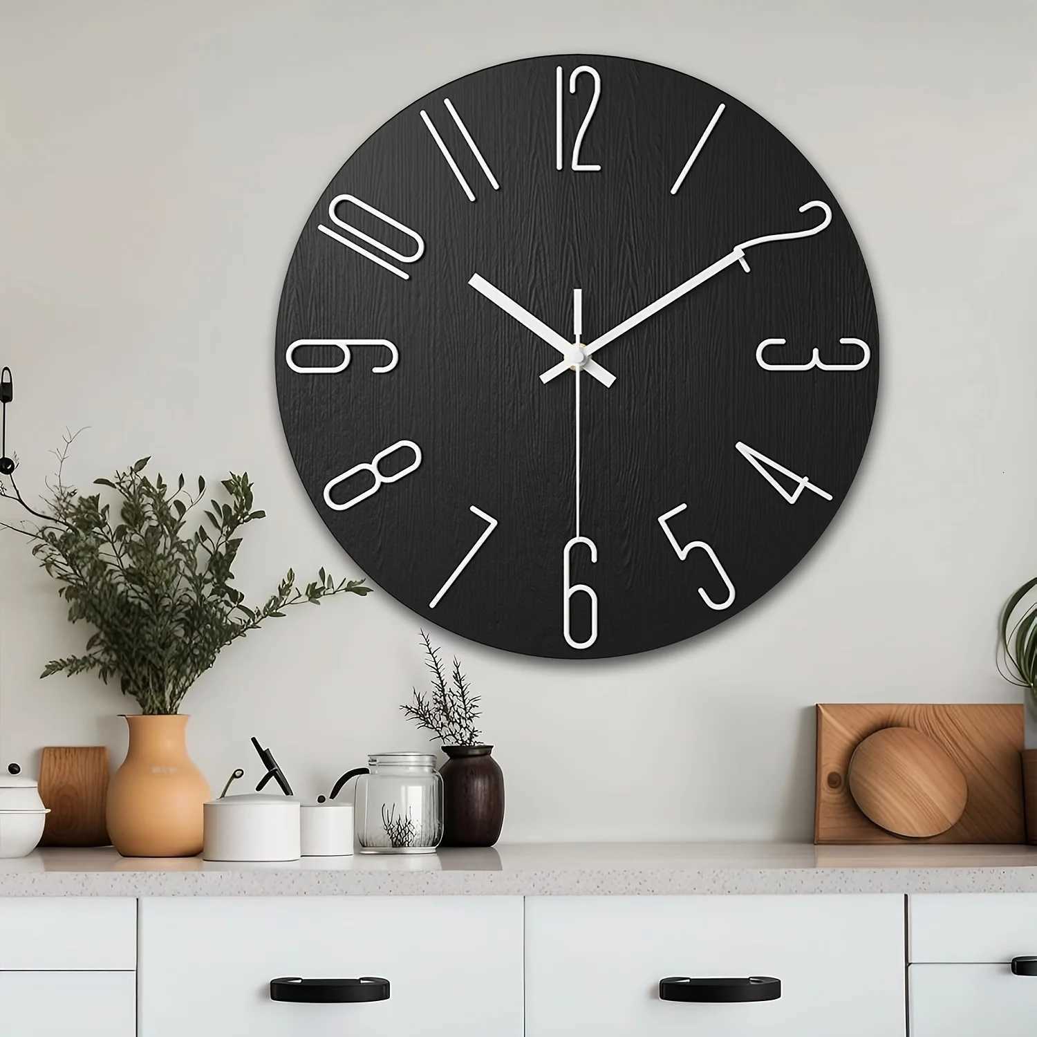 Modern Minimst Wall Clock with 3D White Numbers Wood Grain Design Silent Quartz Movement Battery Operated Perfect for L C251126