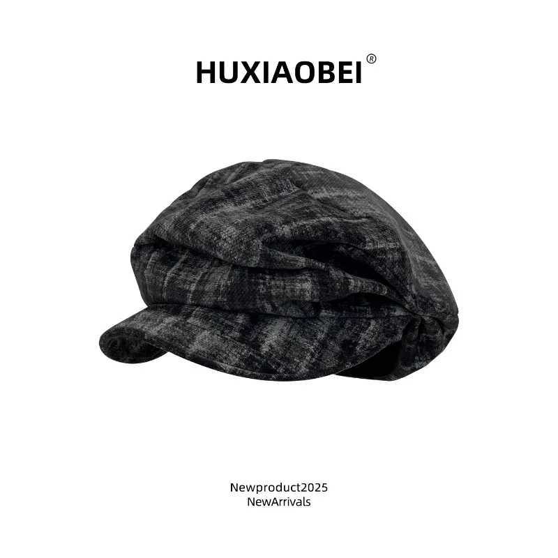 Japanese Mixed-color Literary and Artistic Plaid Beret Women Spring and Autumn Large Version Octagonal British Newsboy Cap J251125