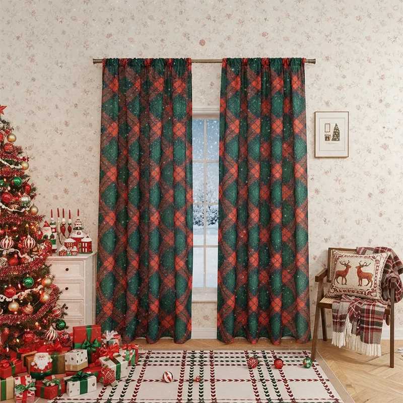 Christmas Christmas Plaid Pole Curtain Child Room Living Room Curtain Partition Home Interior Curtains Kitchen Bathroom Balcony Curtains Y251126