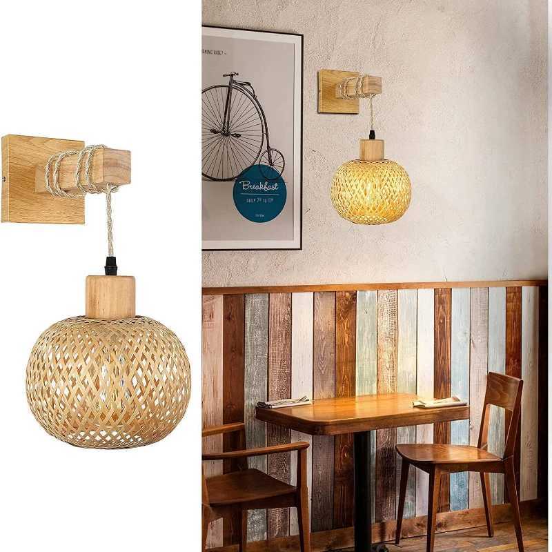Bamboo Lantern Wall Lamp Natural Rattan WickerE27Chandeliers Hand-Woven Bamboo Room Decor Lampshades Wall Light Fixtures nordic M251126