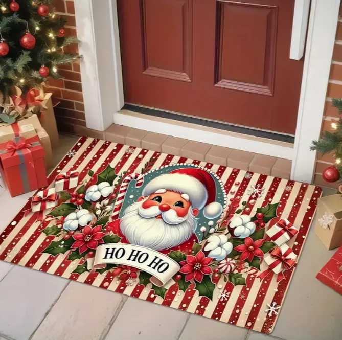 Christmas Doormat Santa Claus and Holly HO HO HO Welcome Pad Bathroom Living Room Bedroom Kitchen Office Christmas DecorationM251126