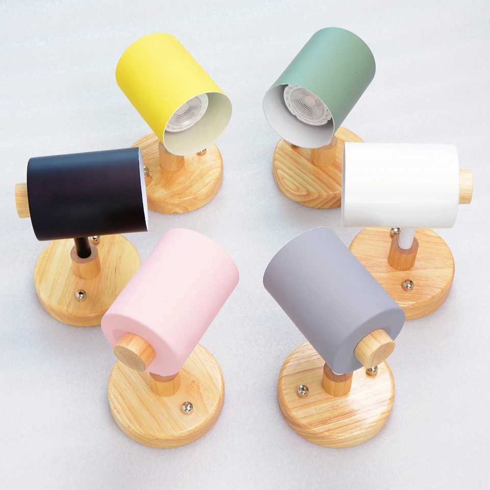 Nordic Indoor GU10 Wall lamp Wooden 6 Color With Zip switch EU/UL Plug Wall lights For home bedroom Living room Aisle Decorate M251126