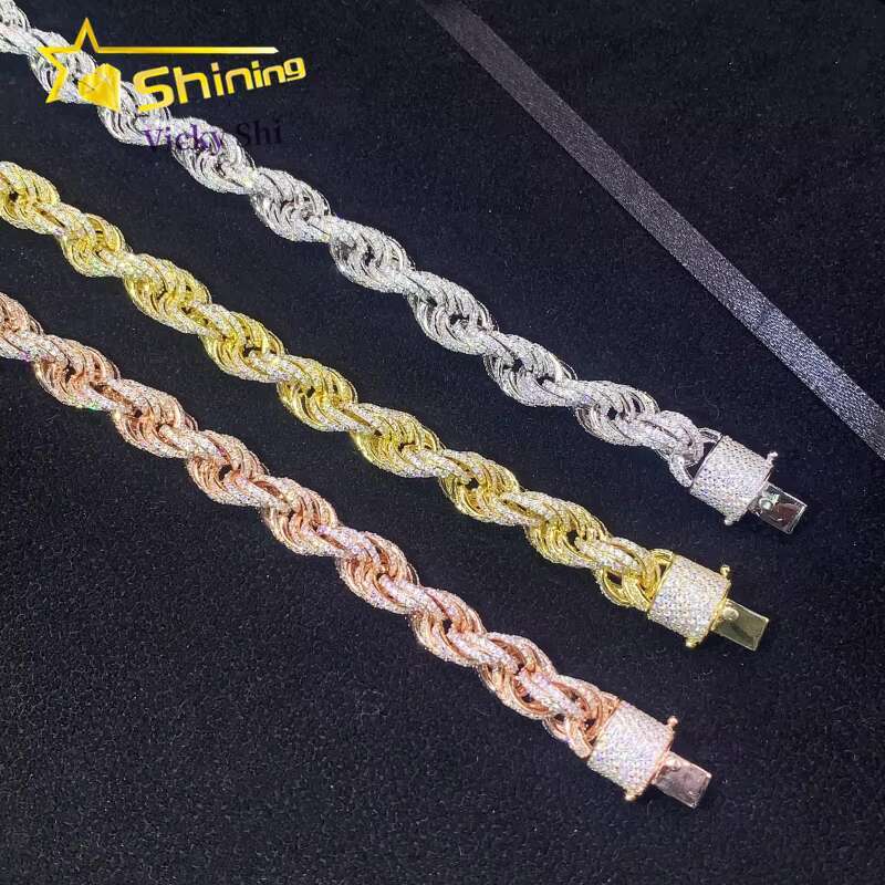 Fine Jewelry Sier Gold Plated 6MM 10MM Rope Hip Hop Moissanite Men Chain Necklace Pass Dia Tester