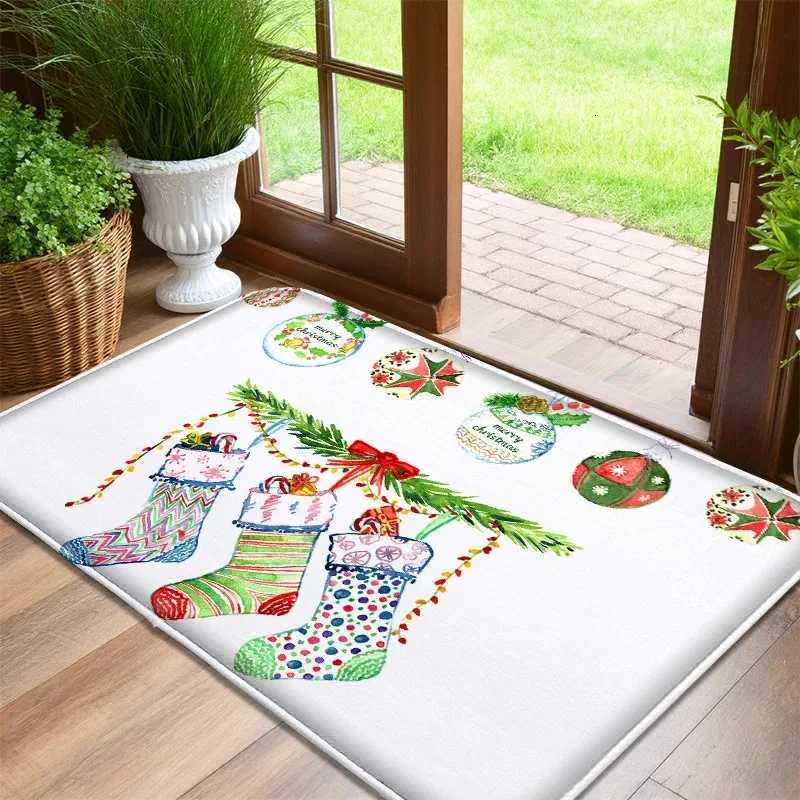 Colorful Christmas Stocking Pattern Anti-slip Doormat Entrance Anti-slip Mat Christmas Party Home Decoration Anti-slip Floor MatM251126