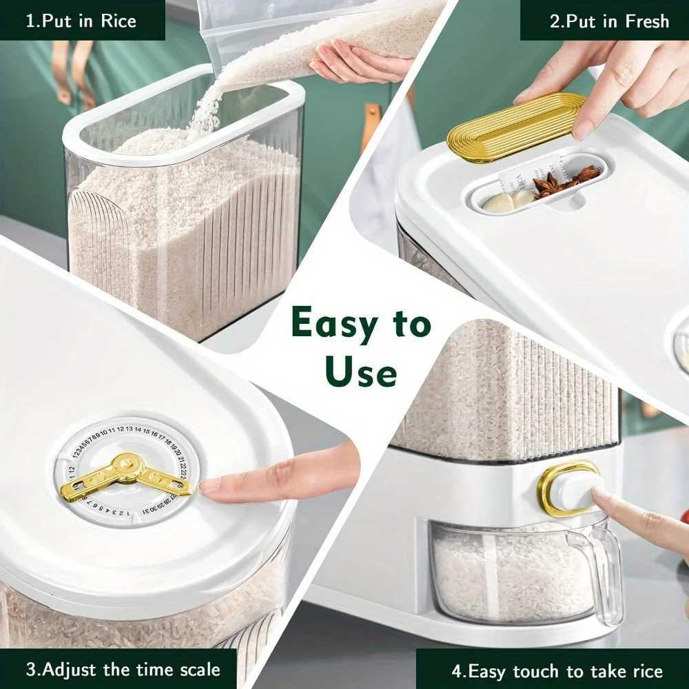 5kg/10kg Rice Dispenser - Large Pantry Storage Container with Measuring Cup Time Markings Y251126