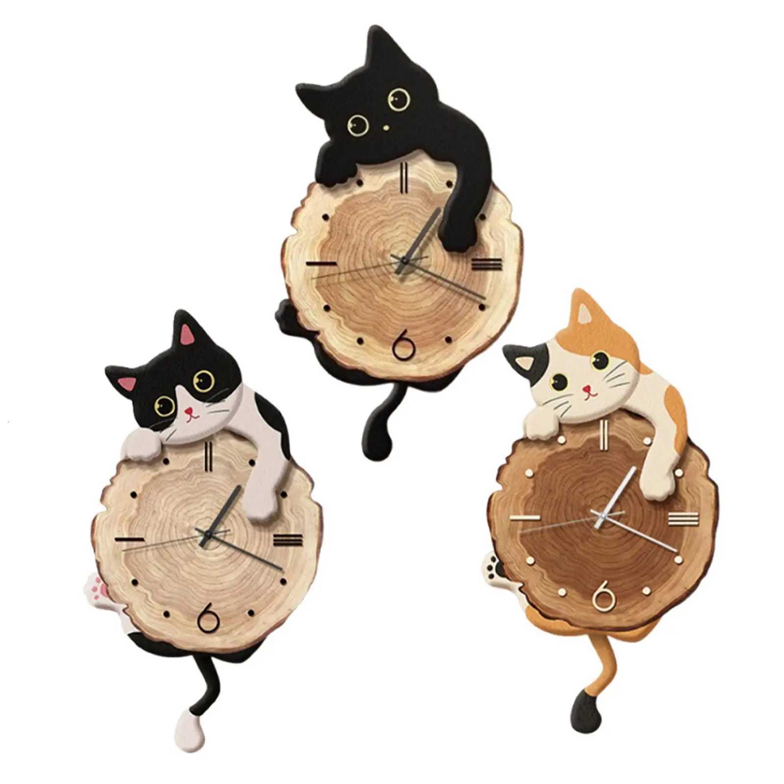 Creative Fun Cat Wall Hanging Clock Stylish Cute Pendulum Decorative Clock Wall Ornament for Bedroom Kids Room Home Decor Gift C251126
