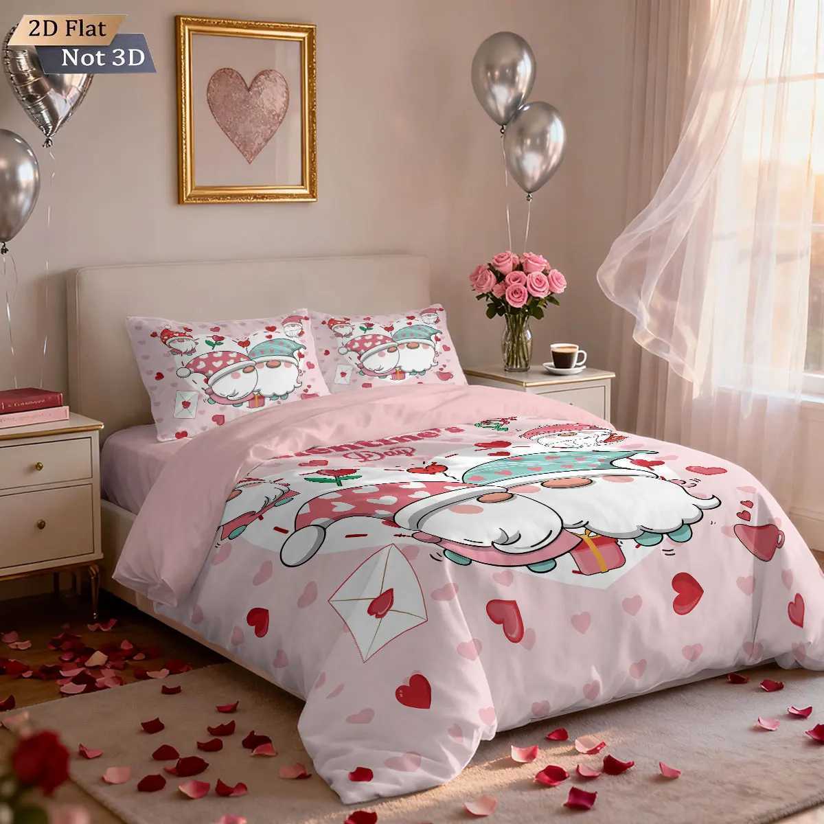 Christmas 3pcs Valentines Day Pink Christmas goblin print coreless duvet set multi size bedroom dormitory bedding holiday decoration Y251126