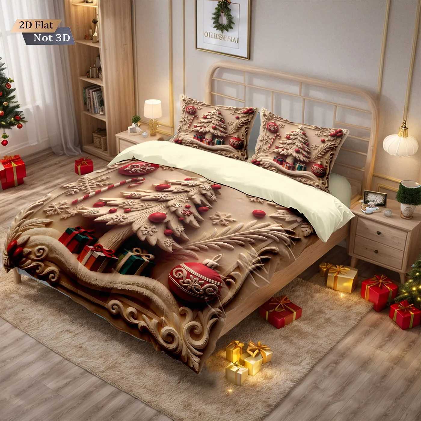 Christmas 3pcs imitation relief Christmas tree print coreless duvet set multi size bedroom bedding holiday decoration machine washable Y251126