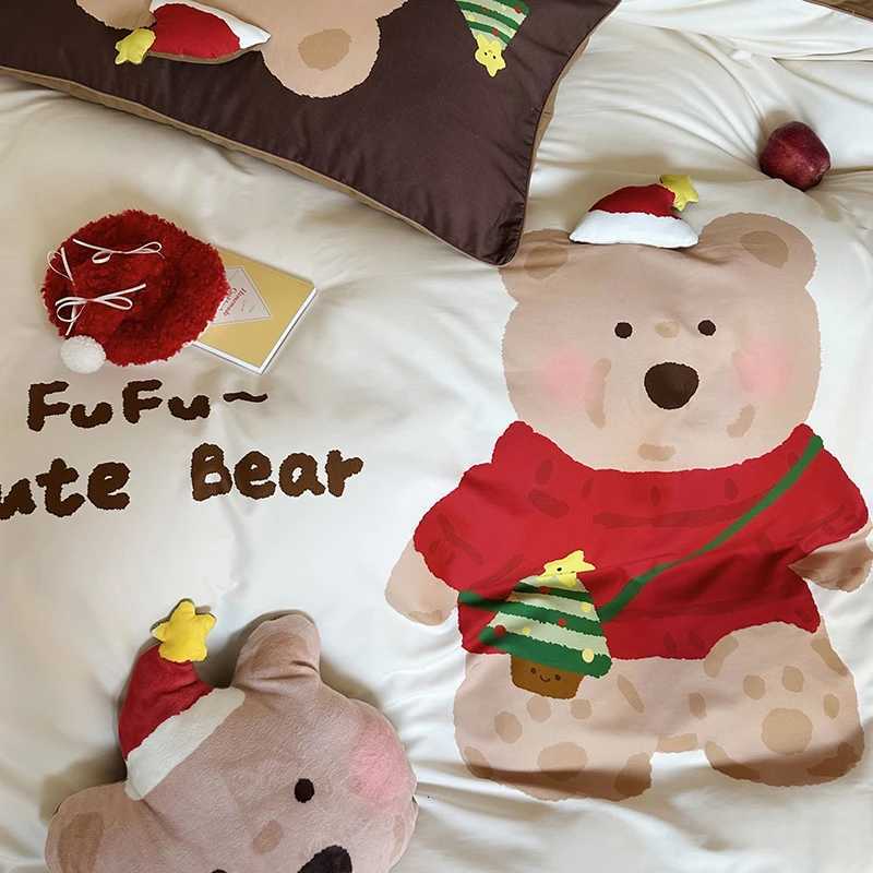 Christmas Cute Cartoon Christmas Bear Child Bedding Set Single Queen King Size Egyptian Cotton Brushed Duvet Cover Bed Sheet Pillowcases Y251126