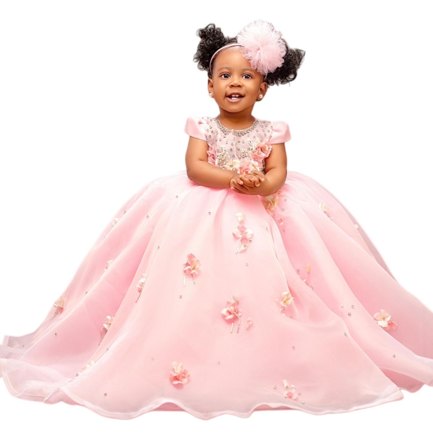 2026 Pink Ball Gown Flower Girl Dresses Crystals Flowers Organza Little Girl Christmas Peageant Birthday Christening Tutu Dress Gowns ZJ4272