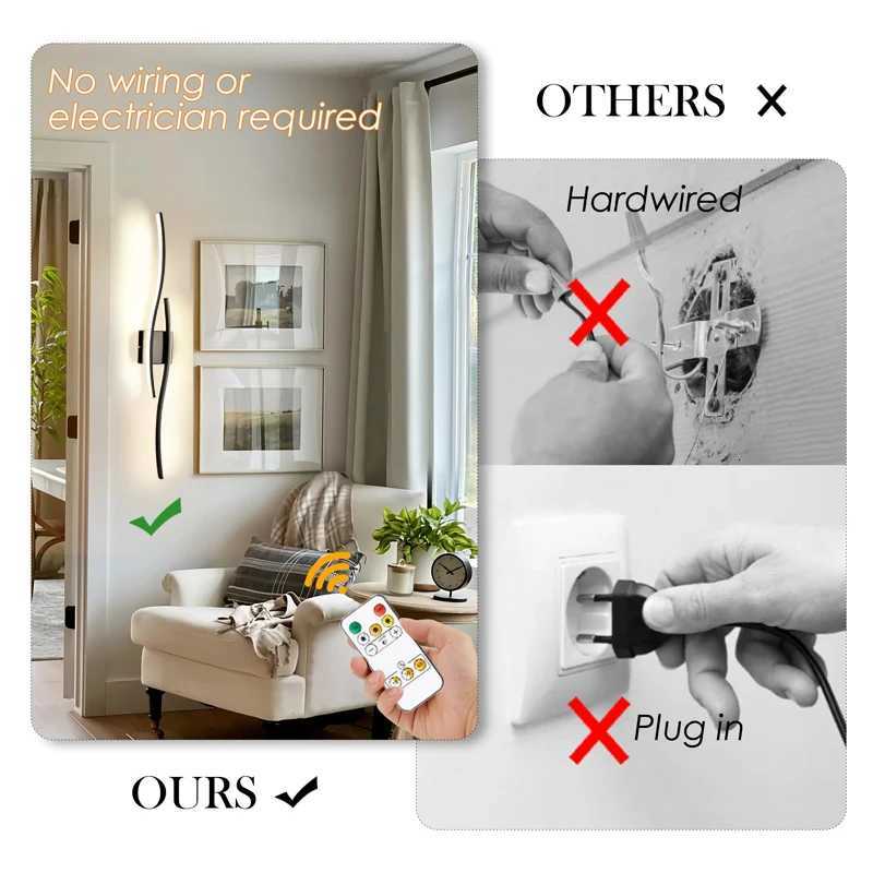 Nordic LED Charging Wall Lamp 60/80cm Touch Switch Remote Control Wireless Bedroom Living Room Study Corridor Indoor Lighting M251126