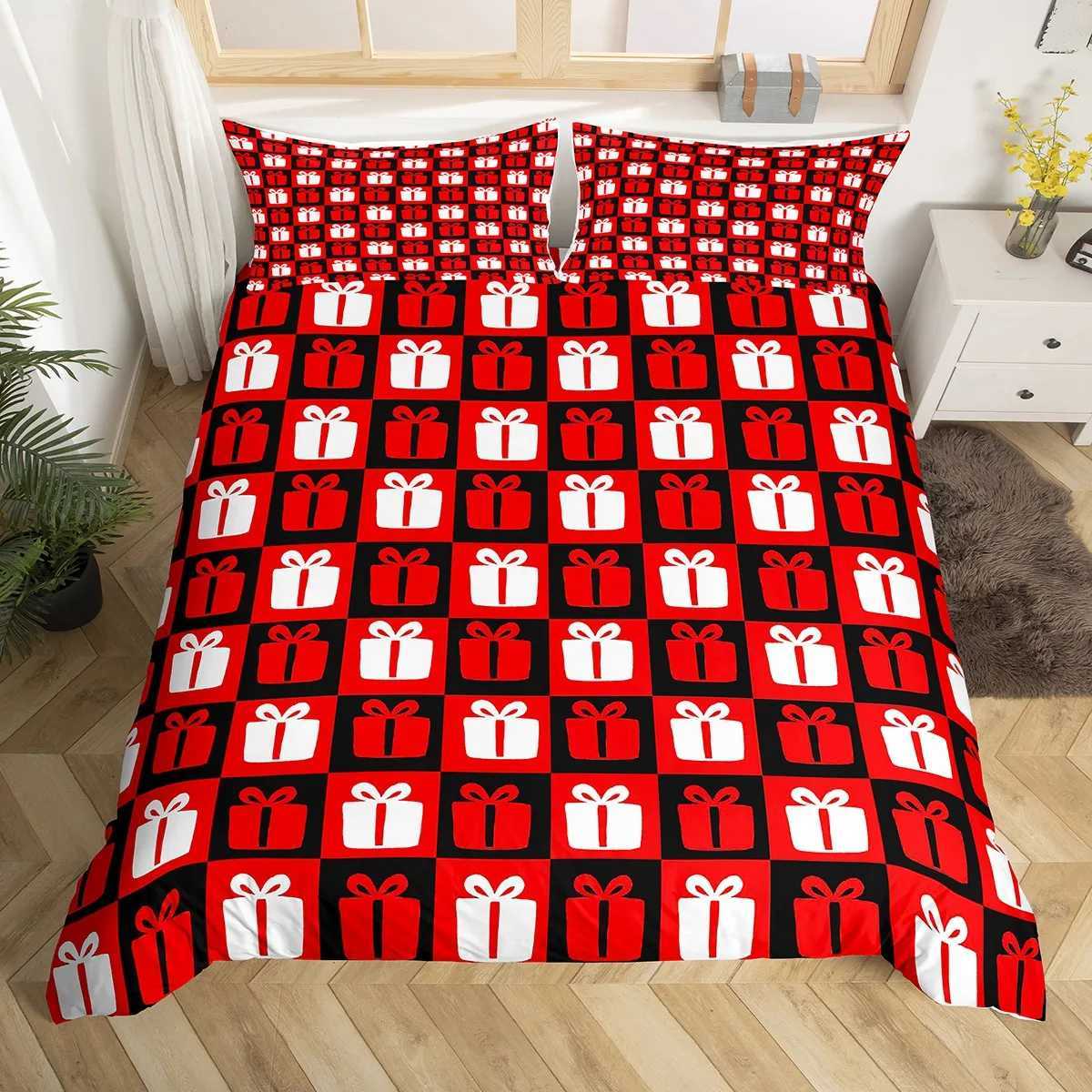 Christmas Home Romantic Love Heart Duvet Cover SetWinter Christmas Snowflake Bedding SetKawaii Cartoon Buffalo Bed Set Y251126