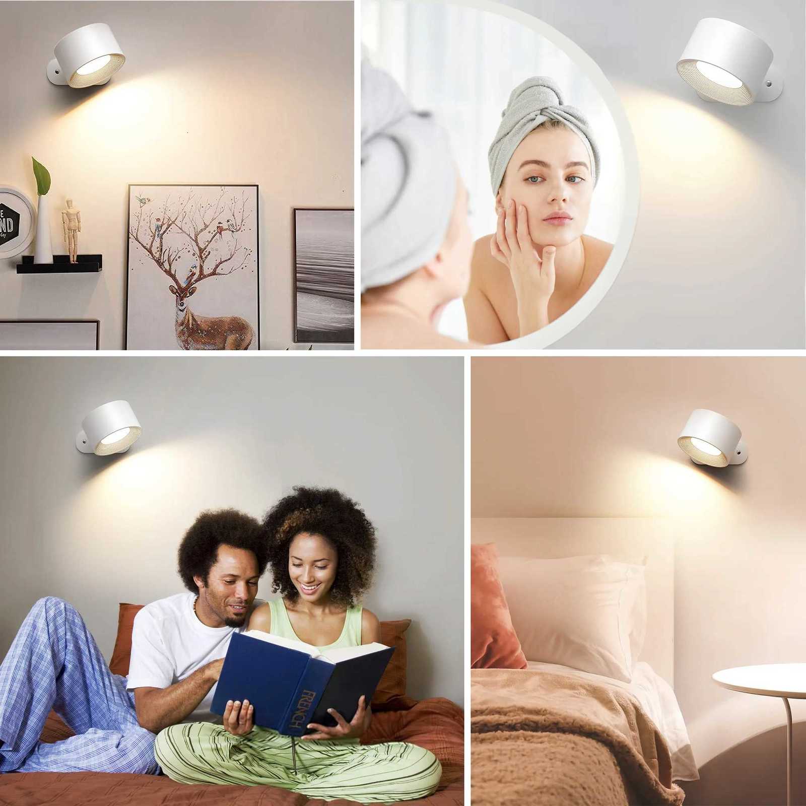 LED Wall Sconces light 3 Brightness Levels 3 Color Modes Wall Lights 2000mAh Battery Operated 360 Rotatable Touch Control M251126