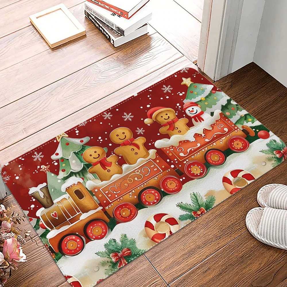 Christmas Gingerbread Man Print Doormat Non-Slip Rugs Carpet Indoor Outdoor Floor Mat Living Room Bedroom Bath Kitchen RugM251126
