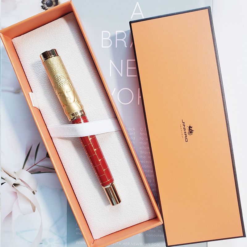 New JINHAO Wudao Sakyamuni Buddha Metal Carved Fountain Pen F M Heartbeat Nib Luxury Stationery Business Office Writing Ink Pens