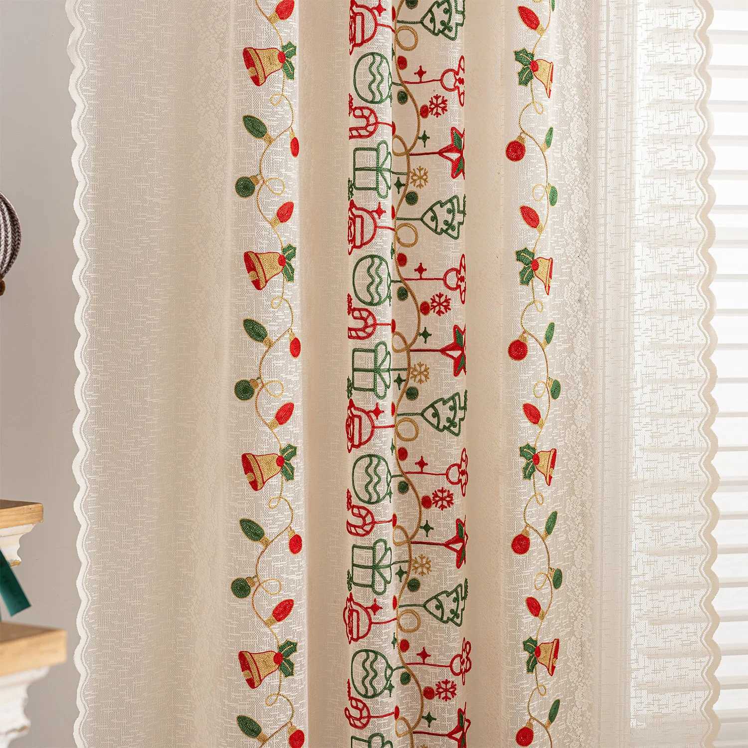 Curtain Christmas 1pc Christmas Pattern Curtains for Home Xmas Themed Window Drapes with Snowman Bell Gift Prints Holiday Decor Curtains Y251126