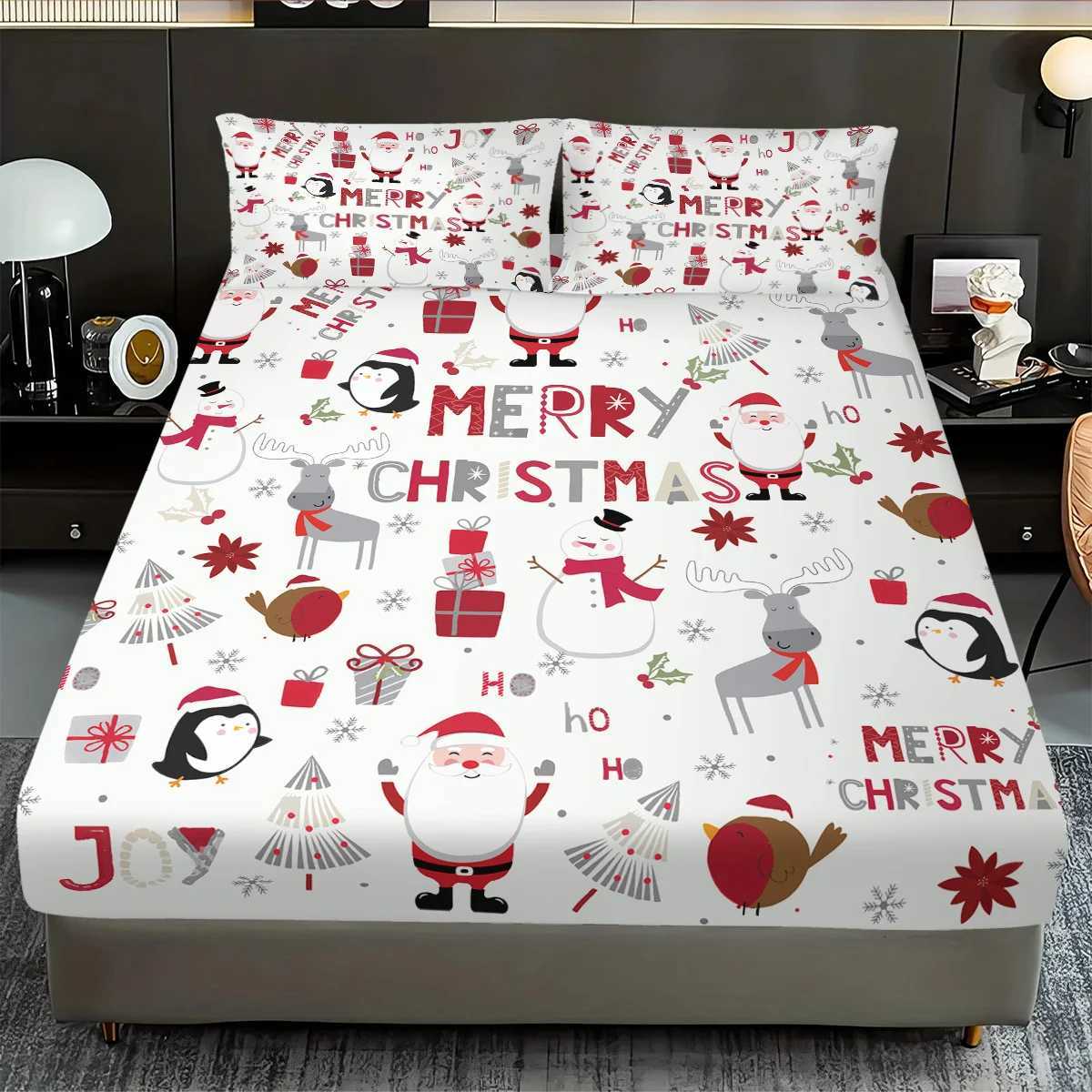 Christmas 3pcs Merry Christmas Cartoon Santa Claus Print Coreless Bed Sheet Set Multi Size Bed Cover Bedroom Dormitory Bedding Decoration Y251126