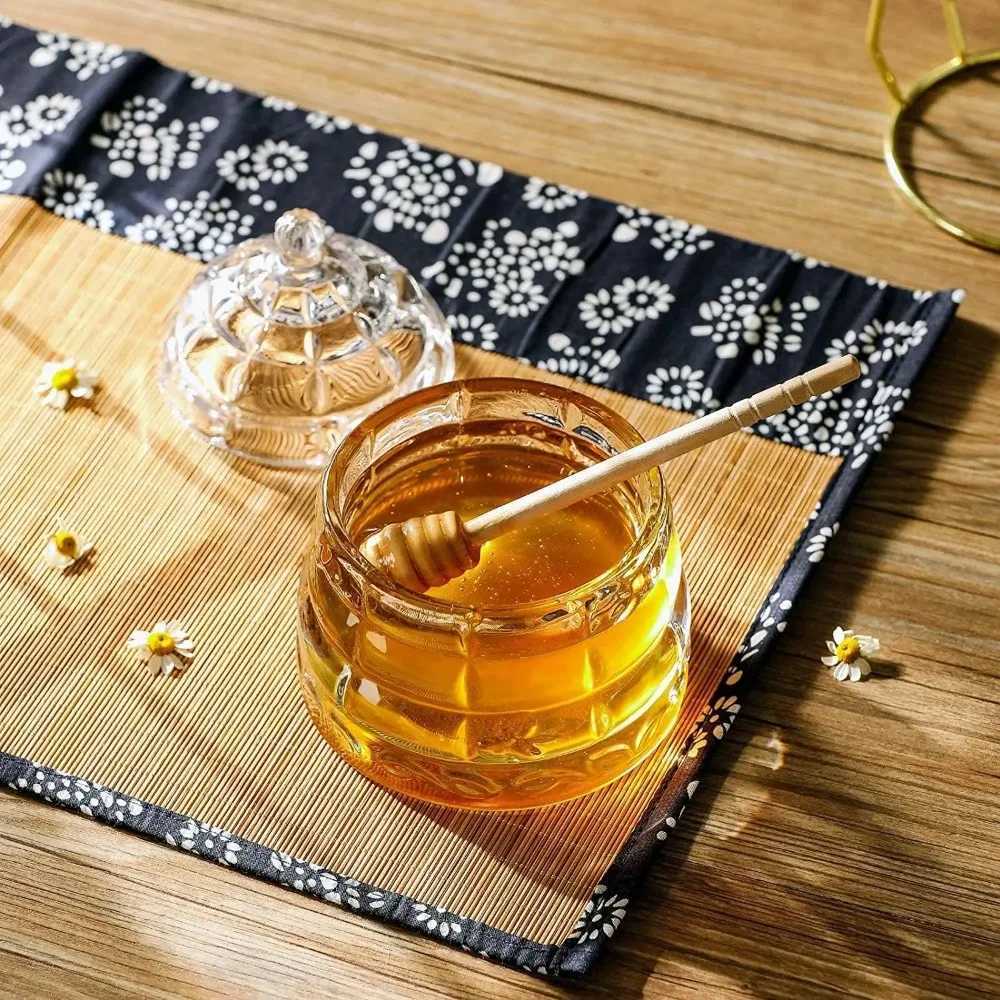 Crystal Clear Glass Honey Jar with Dipper and Lid 11oz Bee-hive Honey Pot for Counter or Table Decor Y251126