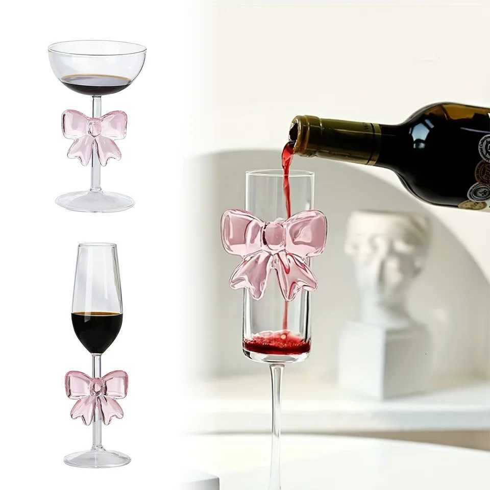 1-pack creative pink bow champagne tall wine glass sparkling wine glass suitable for family dining table outdoor party festival C251126