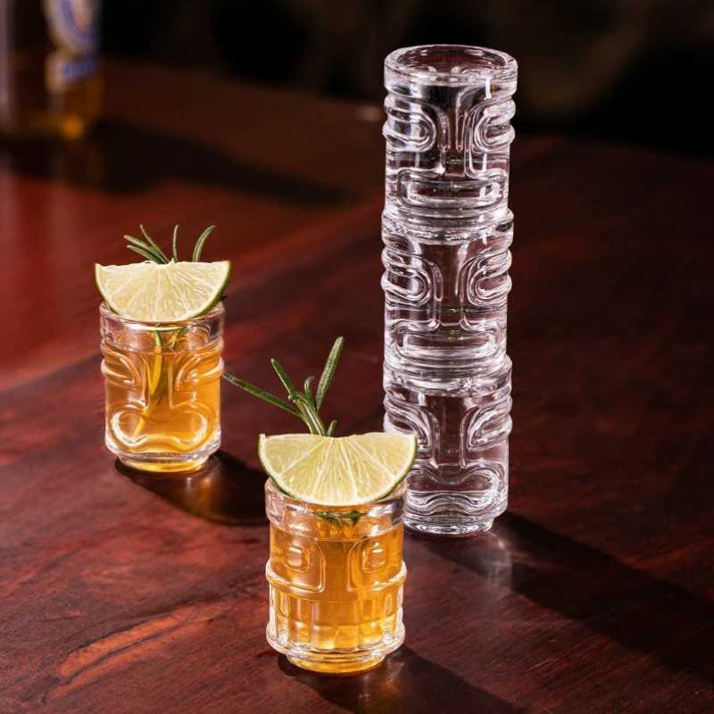 Creative Mini Tiki Glass Cup Shot Glasses Stacking Cups Cocktail Glass Tiki Cup Set With 6 Holes Tray Tiki Bar Accessories C251126