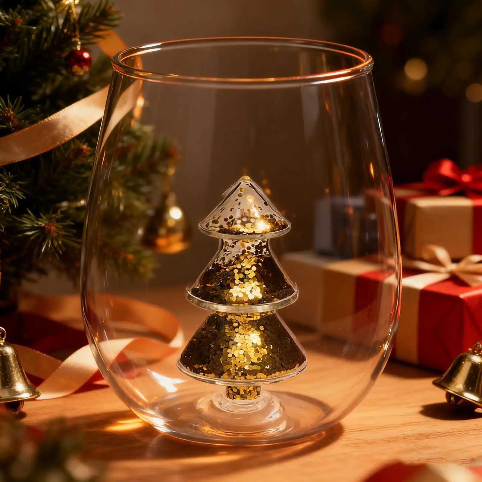 Creative Glass Christmas Cup 3D Christmas Tree Inside Mug Wine Glass for Daily Party Drinking Glasses Coffee Milk Mug Lover Gift C251126