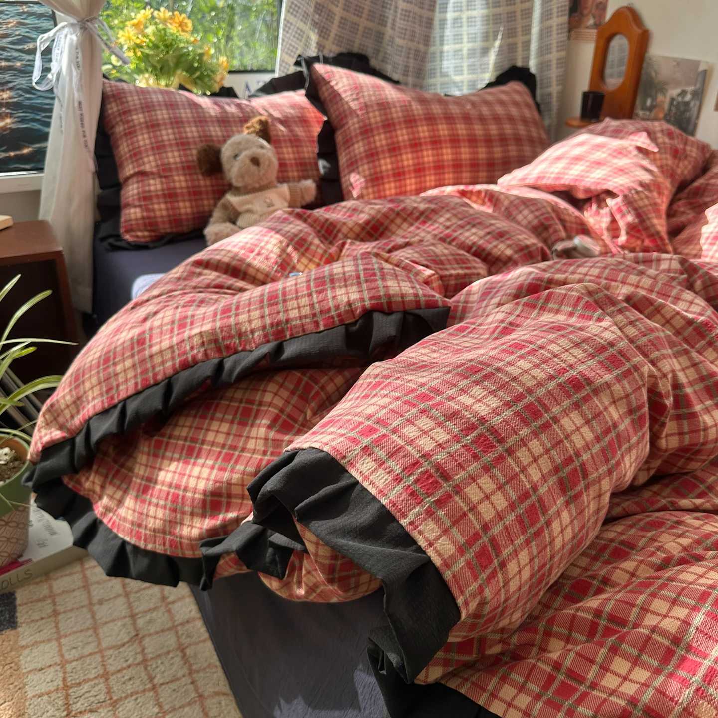 Christmas Plaid Bedding Set Double Yarn Classic Vintage Duvet Cover Set Flat Sheets Set 2 Pillowcases Single Twin Full Queen Size Y251126