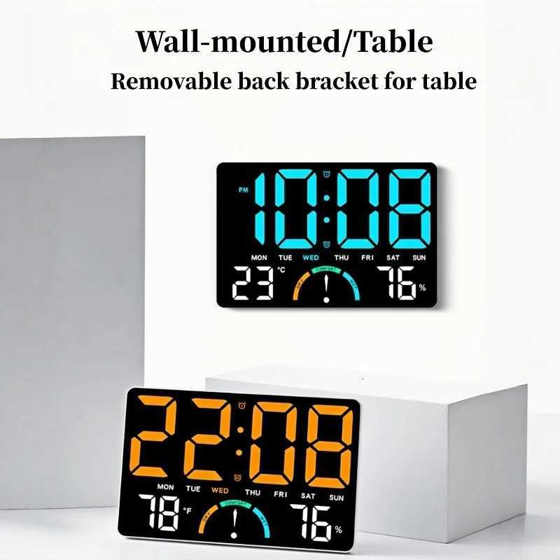 Large Digital Wall Clock TEMP Humidity Week Comfort Level 2 Alarm Snooze Table Clock 12/24H Timer 5-level Brightness LED Clock C251126