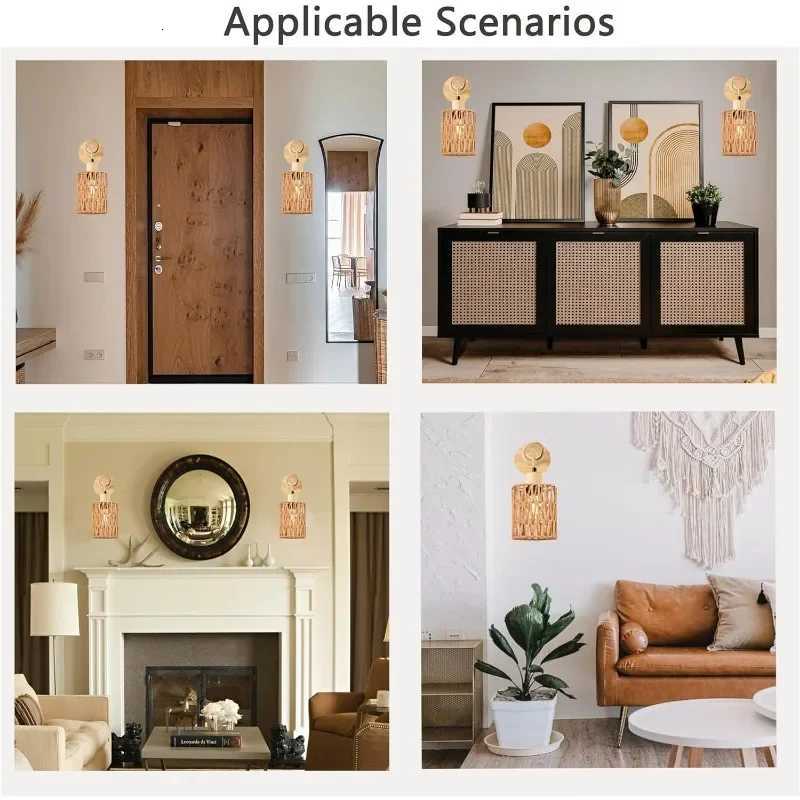 Hemp Rope Design Bedhead Wall Lamp Cylindrical Shaped Wall Light for Bedroom Farmhouse Countryside Decorative Lighting Lampshade M251126