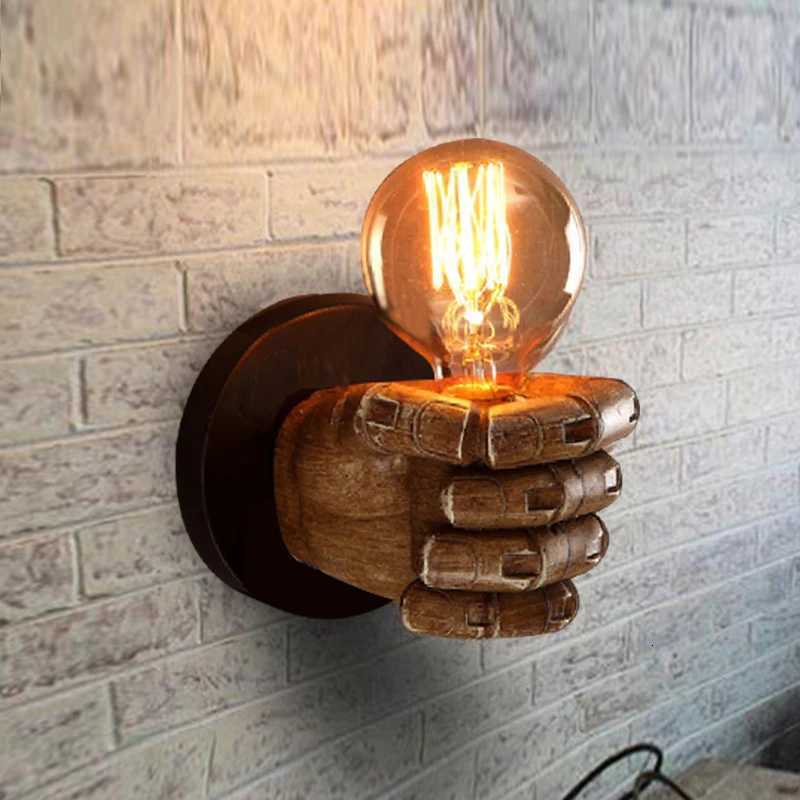 ordic Retro Resin Wall Lamp Left Hand Right Hand Fist Sconces Wall Fixture Home Decor Light Indoor Restaurant Bar Decoration M251126