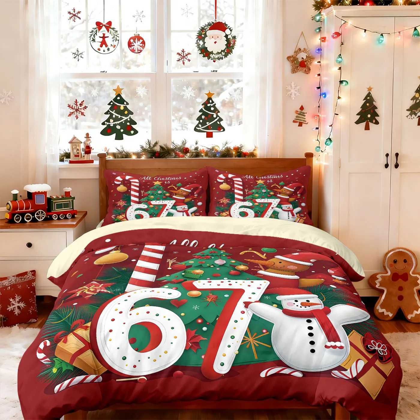 Christmas 3pcs Merry Christmas 67 element printed coreless duvet cover set multi size bedroom bedding holiday decoration machine washable Y251126