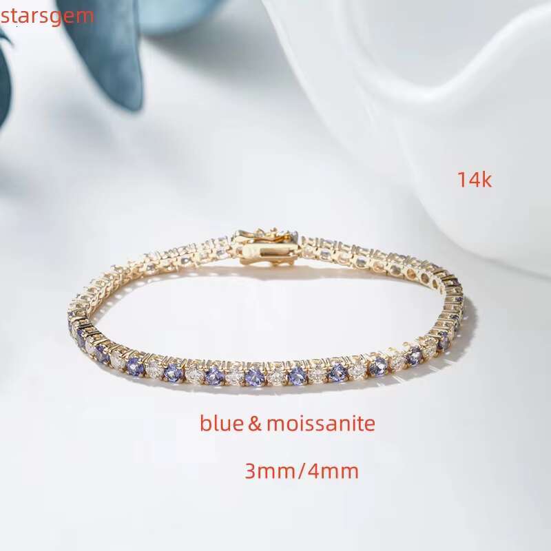 14k Solid Stock Wholesale Beautiful Round Brilliant Fancy Cut Lab Grown Ruby Sapphire Moissanite Stones Tennis Bracelet