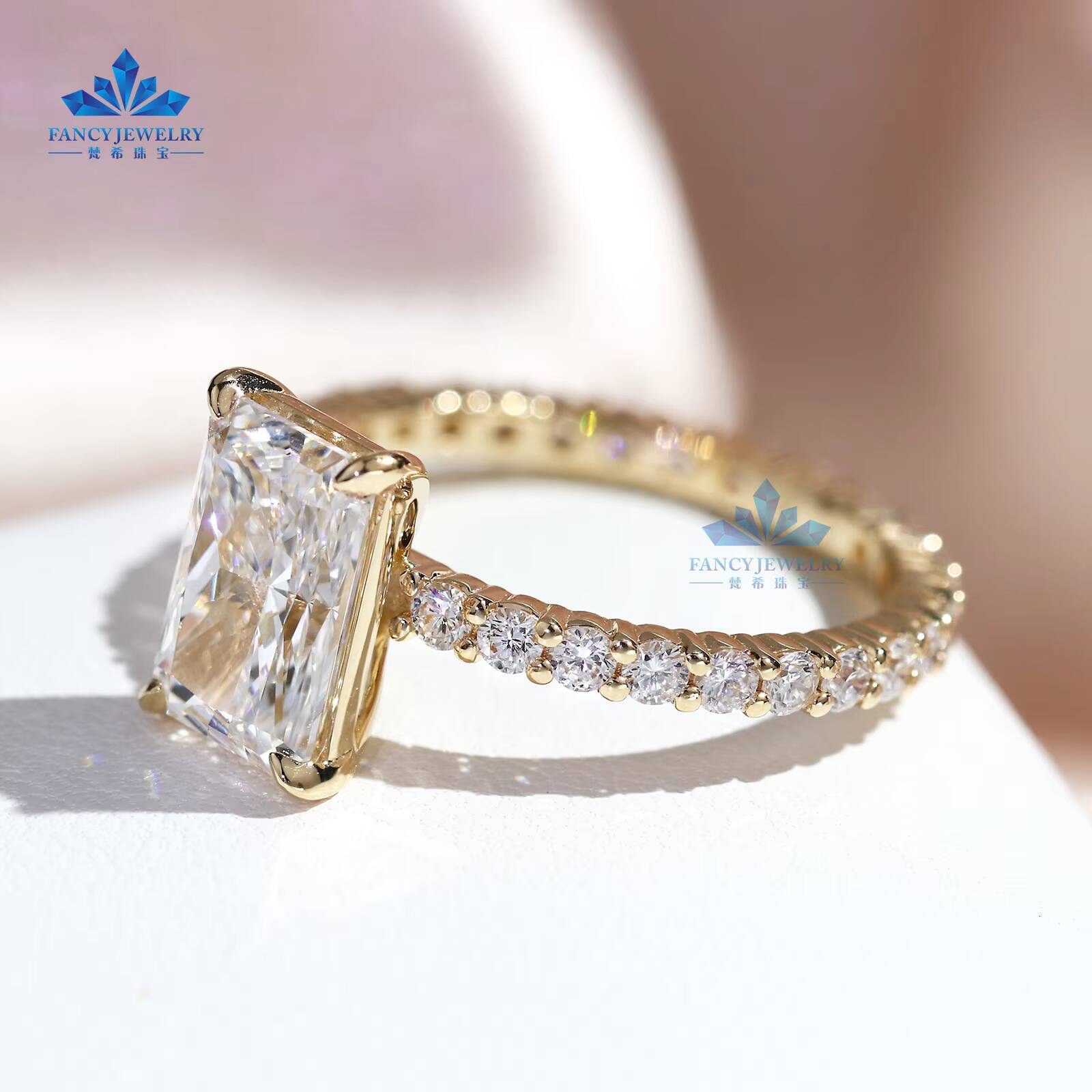 Fine Jewelry Women Engagement CVD Diamond 10K 14K 18K Solid Gold D VVS1 2 3 5 Ct Radiant Cut Ring Eternity Ring Lab Diamond