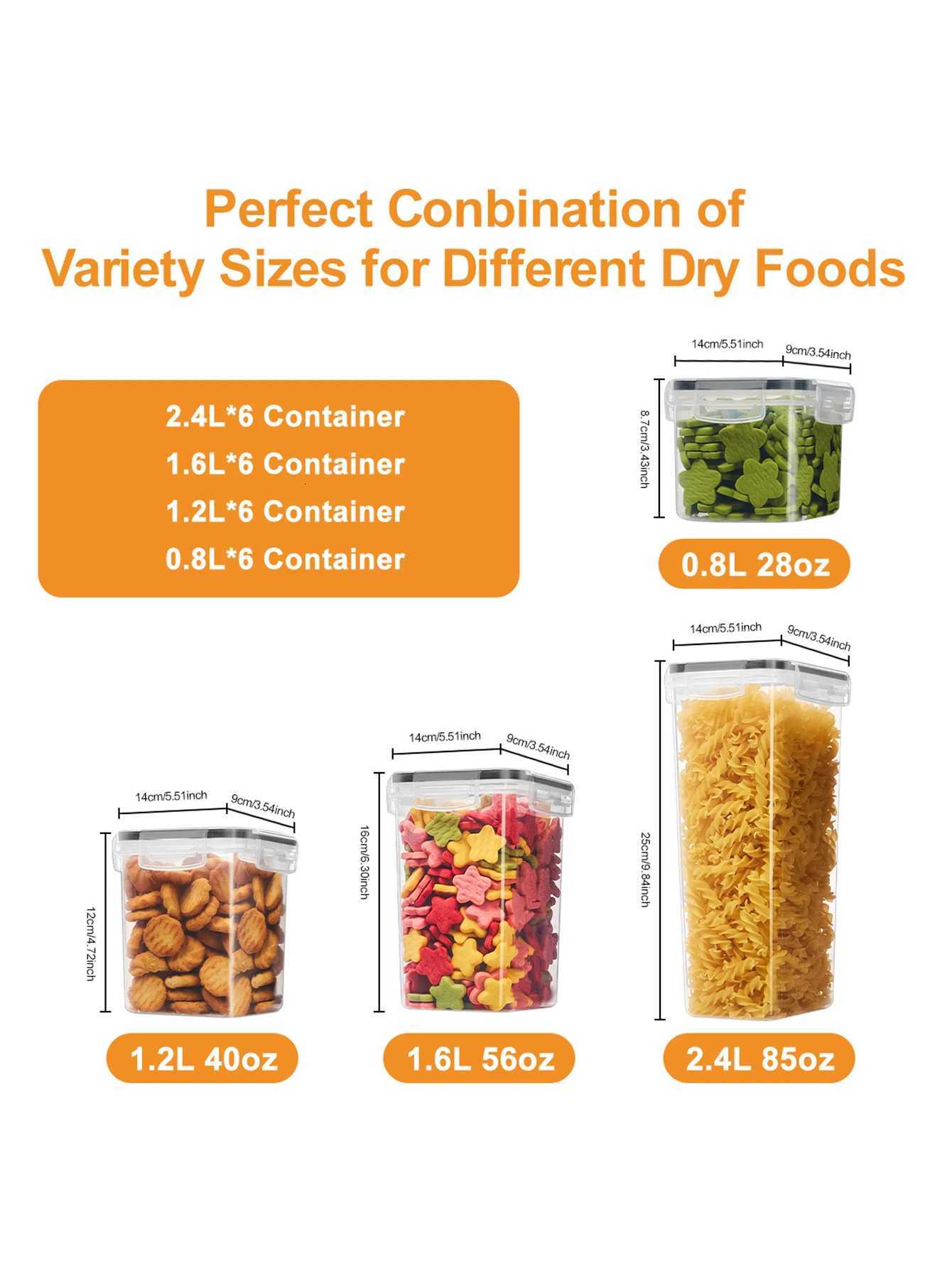 48pcsSealed food storage containers with LIDS plastic kitchen pantry dry cargo jars of lactose grain flour sugar labeled Y251126